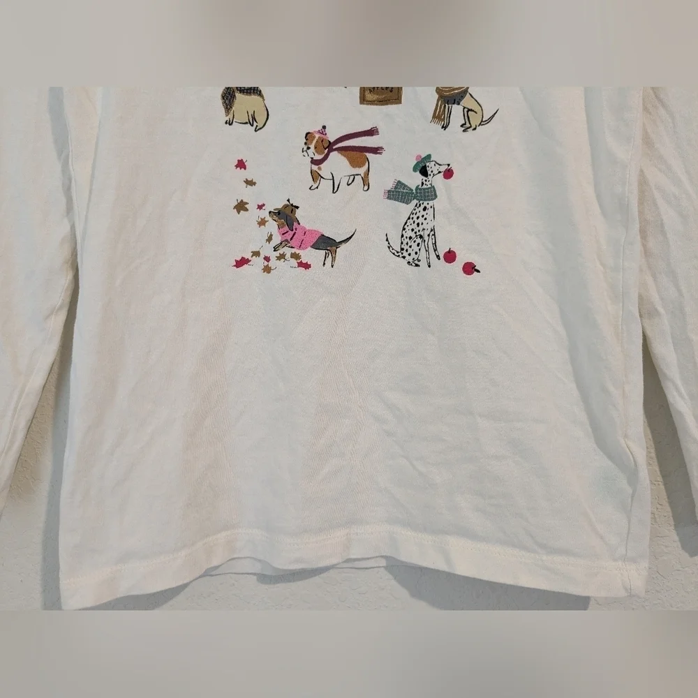 Crewcuts Girls 8-9 White Cotton Dogs Graphic Printed Long Sleeve Tee Fall